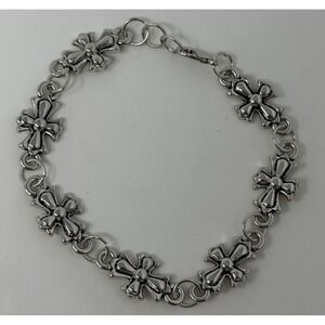 Y2K Cross Bracelet Silver Unisex Link Gothic Punk Biker Chain Lobster Clasp Rock